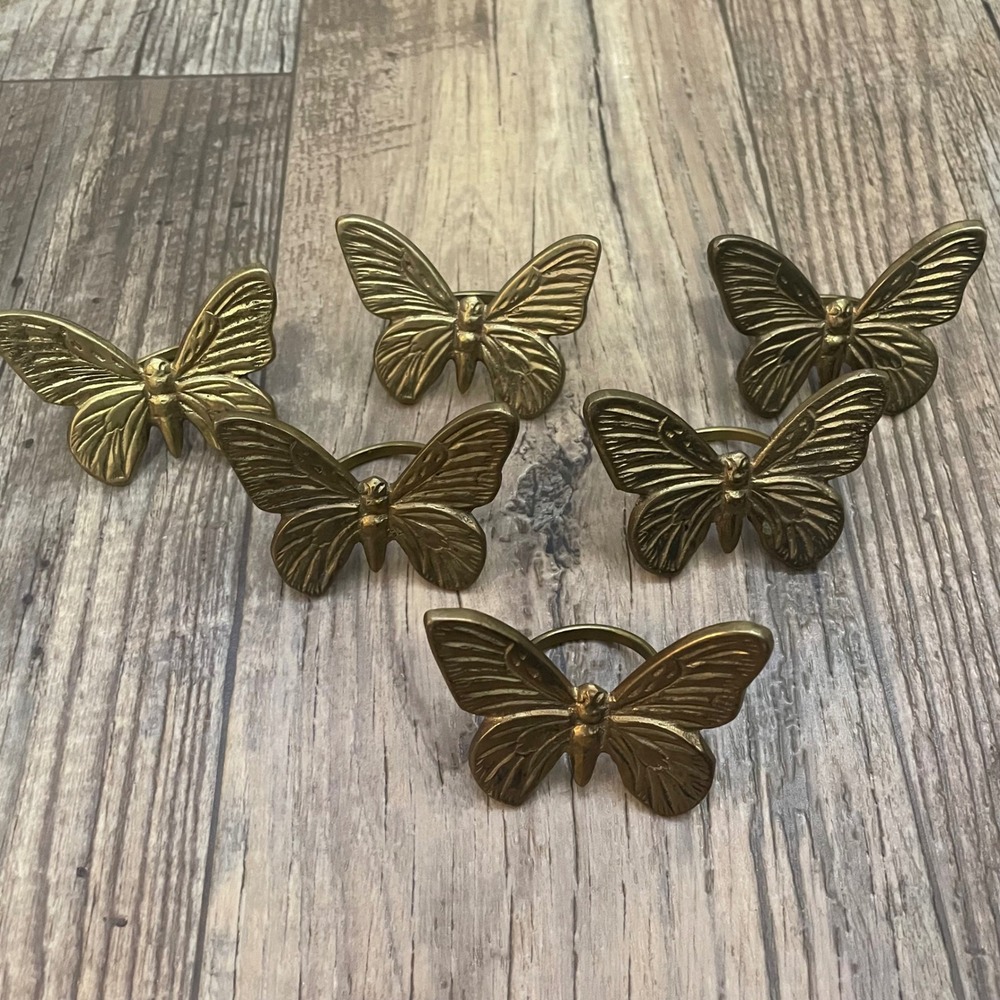 Knobler‎ India Brass Butterfly Napkin Rings Set of 6 Vintage Table Decor
